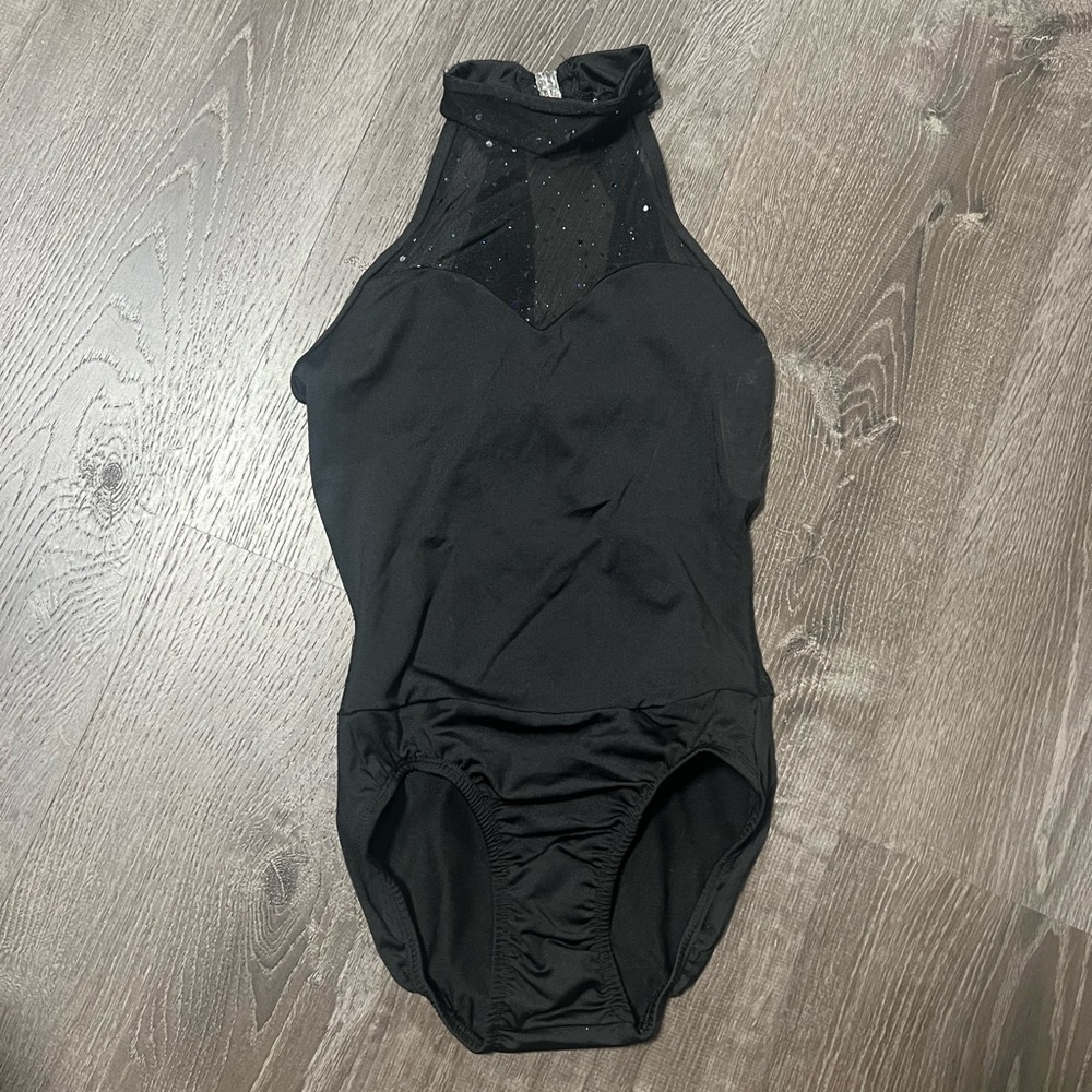 Body Wrappers Sparkly Twinkle Mesh High Neck Tank Dance Leotard Black